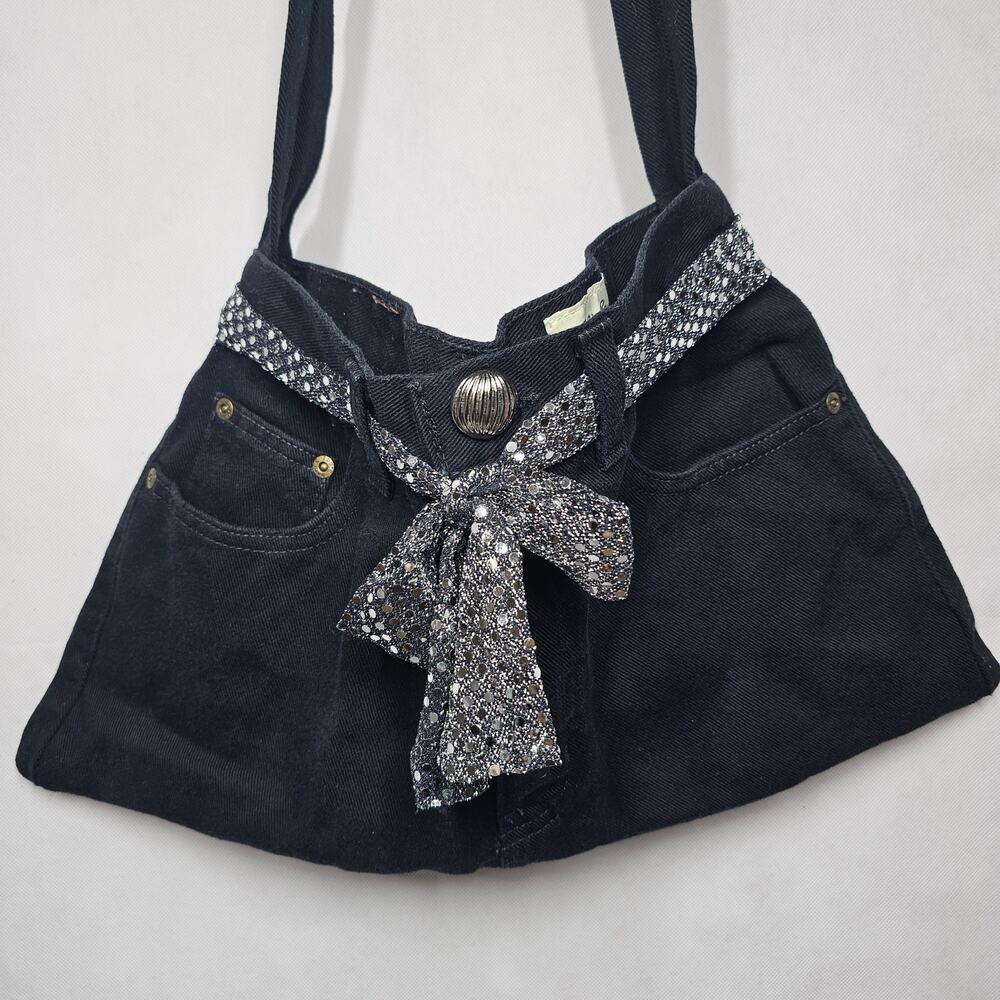Eddie Bauer Recycled Black Denim Jeans Crossbody Hobo Bohemian Handbag